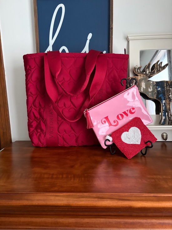 Victoria's Secret Handbags - Victoria's Secret Red Quilted Tote with Pink 'Love' Pouch & heart pouch